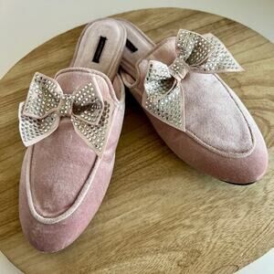 VS Y2K Pink Velour Velvet Bow Sequin Embellished Almond Toe Mules - 7